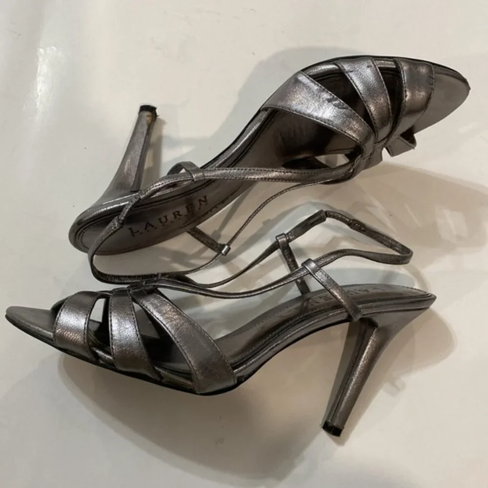Lauren Ralph Lauren Silver Metallic Strappy High Heel Sandals